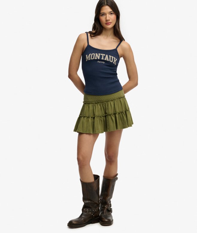 Superdry & Co Women's Tiered Jersey Mini Skirt Khaki Olive Khaki - Size:
