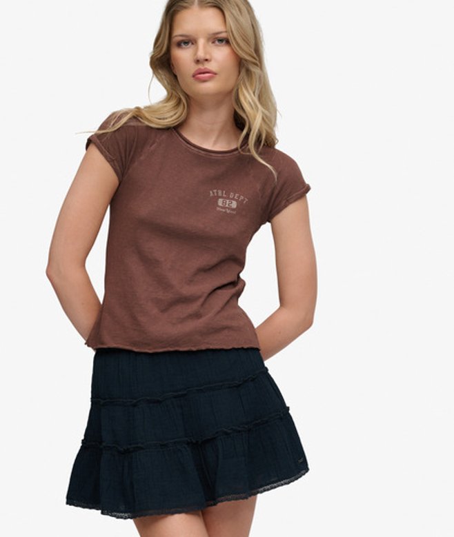 Superdry & Co Women's Cheesecloth Tiered Mini Skirt Navy Eclipse Navy - Size: