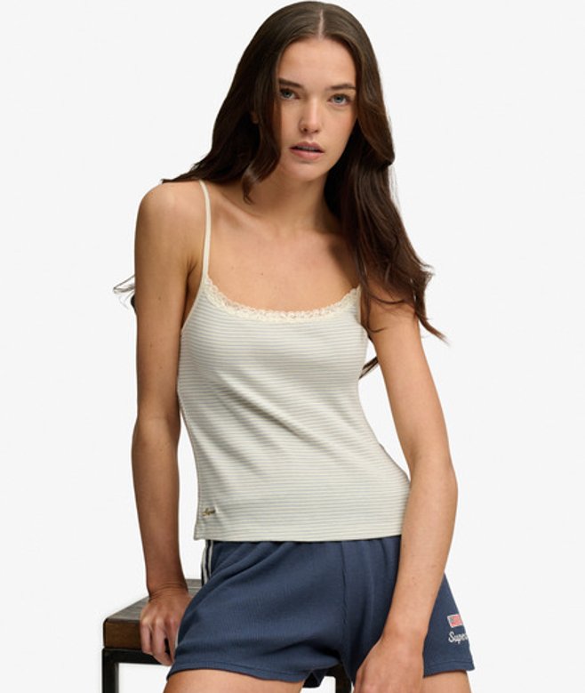 Superdry & Co Women's Athletic Essential Lace Cami Top White Desert Bone Off White Stripe - Size: