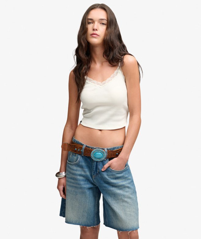 Superdry & Co Women's Athletic Essentials Lace Trim Cropped Cami Top White Off White - Size: -