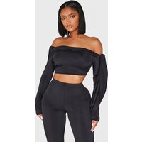 Shape Black Sculpt Wrap Bardot Long Sleeve Top