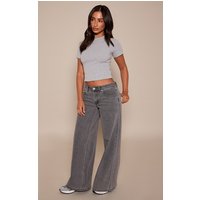 Petite Grey Mid Rise Stretch Wide Leg Jeans