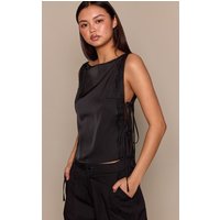 Black Satin Lace Open Side Tie Top