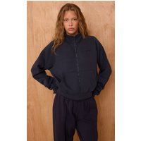 Navy Seam Detail Zip Up Fleeceback Jacket