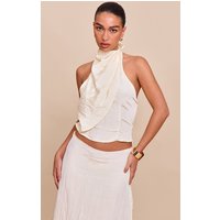 Butter Yellow Textured Woven Halterneck Top