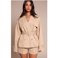 Petite Beige Ced Waist Midi Trench Coat