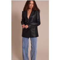 Tall Washed Black Textured Faux Leather Blazer