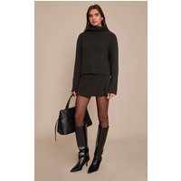 Grey Pleated Knitted Mini Skirt
