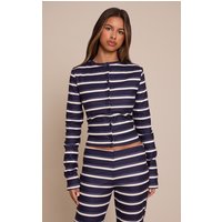Petite Navy Stripe Button Through Cardigan Sweater