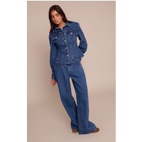 Dark Blue Mid Rise Wide Leg Jeans