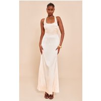 Natural Satin Cross Back Midaxi Dress