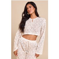 Cream Lace Button Detail Crop Top