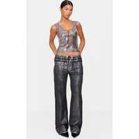 Black Metallic Effect Low Rise Wide Leg Jeans