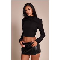 Black Faux Leather Croc Micro Mini Skirt