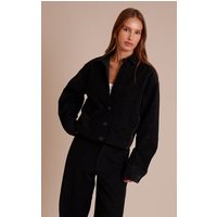 Black Washed Faux Leather Plunge Jacket