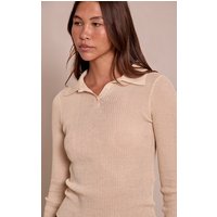 Butter Cream Sheer Knit Polo Top, Pale Yellow