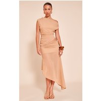 Beige Chiffon Asymmetric Midi Skirt