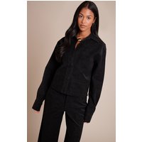 Tall Black Washed Faux Leather Plunge Jacket