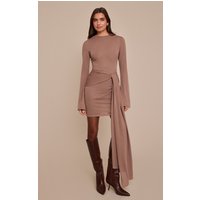 Taupe Textured Jersey Wrap Waist Bodycon Dress