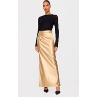 Gold Metallic Faux Leather Maxi Skirt