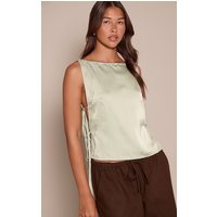 Sage Satin Lace Open Side Tie Top