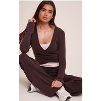 PLT Chocolate Soft Cotton Wrap Front Yoga Top