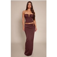 Chocolate Matte Sculpt V Bar Ruched Maxi Skirt