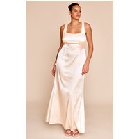 Plus Natural Satin Cross Back Midaxi Dress