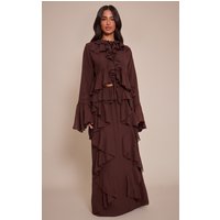 Petite Chocolate Ruffle Chiffon Maxi Skirt
