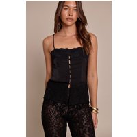 Black Satin Button Up Lace Detail Cami Top
