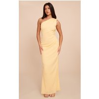 Lemon Textured One Shoulder Ruched Maxi Dress