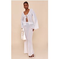 White Sheer Polka Dot Tie Side Maxi Skirt