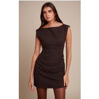 Chocolate Pinstripe Ruched Bodycon Dress