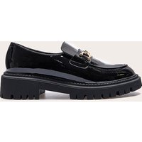 Black PU Round Toe Chunky Sole Chain Loafers