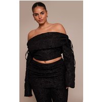 Plus Black Floral Jacquard Bardot Top