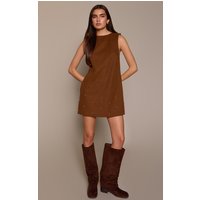 Brown Faux Suede Stud Detail Boxy Shift Dress