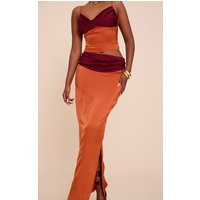Satin Pleated Contrast Maxi Skirt