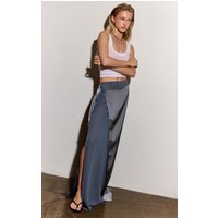 Charcoal Satin Wrap Detail Chiffon Maxi Skirt