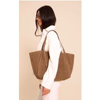 Tan Faux Suede Adjustable Strap Tote Bag