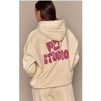 Butter Cream PLT Studio Print Oversized Hoodie, Pale Yellow