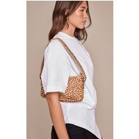Deer Print Real Leather Shoulder Bag, Brown