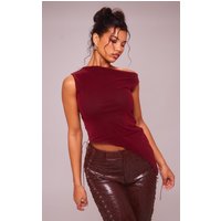 Cherry Red Asymmetric Neck Mesh Top