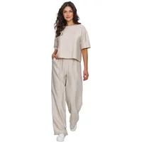 Women's t-shirt and wide leg trousers set Makadamia