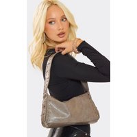 Sauce Stud Detail Rectangle Shaped Shoulder Bag In Taupe Faux Leather, Women's Size