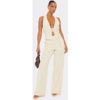 High Waist Button Front Wide Leg Trousers In Stone, Women's Size