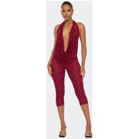 Low Rise Capri Leggings In Burgundy Lace, Women's Size