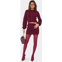 Mid Rise Bow Front Detail Mini Skirt In Burgundy Knit, Women's Size