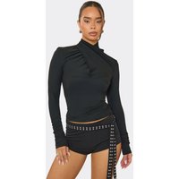 High Neck Wrap Detail Top In Black, Women's Size