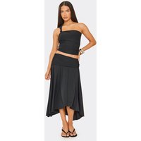 Mid Rise Pleated Detail Midi Skirt In Black, Women's Size