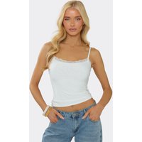 Lace Trim Detail Cami Vest Top In White, Women's Size